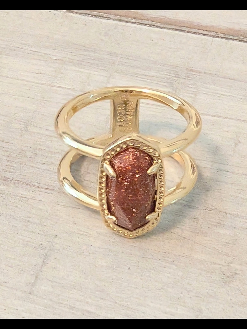 Kendra Scott Elyse Double Band Ring Gold And Goldstone Size 8